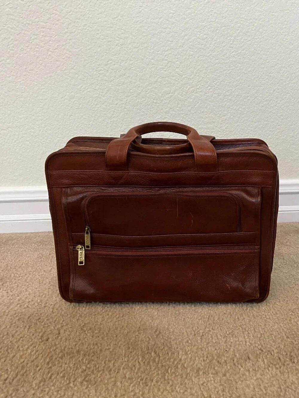 Vintage Full-Grain Leather Executive Briefcase – Rich Brown – Fits Laptop – Time
